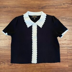 Truth Cropped Black and White Scalloped Collar Shirt